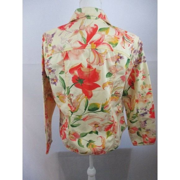 Chico's SZ 1 Jean Jacket Floral 100% Cotton Button - Picture 8 of 8